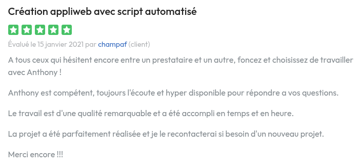 Avis champaf — Codeur.com